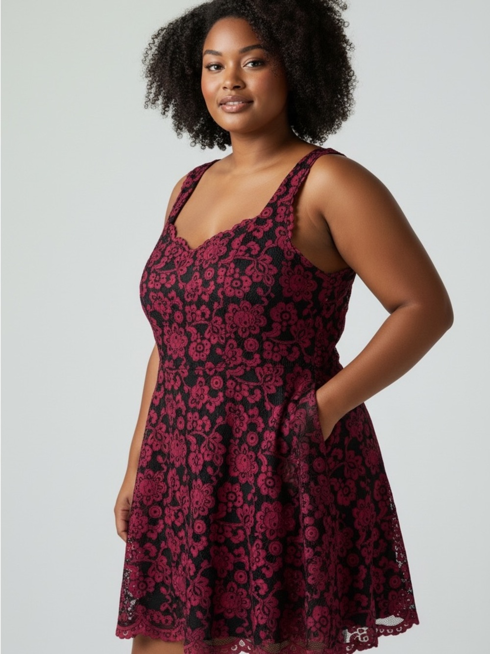 REITMANS womens  Black and Burgundy Floral Lace sleeveless dress size 20